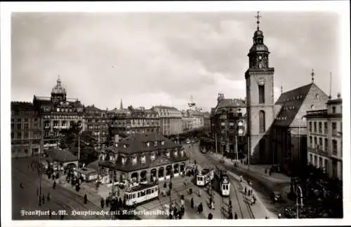 Ak Frankfurt am Main, Hauptbahnhof, Katharinenkirche, Straßenbahnen