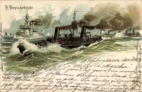 Künstler Litho Siehl, Deutsche Kriegsschiffe, Torpedoboote, Kaiserliche Marine