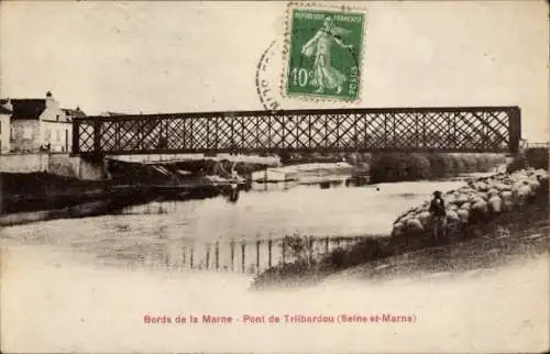 Ak Trilbardou Seine et Marne, Bords de la Marne, Pont de Trilbardou