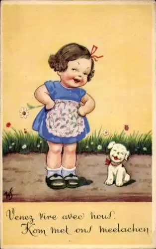 Künstler Ak Scheuermann, Willi, Lachendes Mädchen und Hund