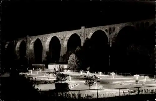 Ak Willingen im Upland Waldeck Hessen, Kleingolf-Platz, Viadukt, Nacht