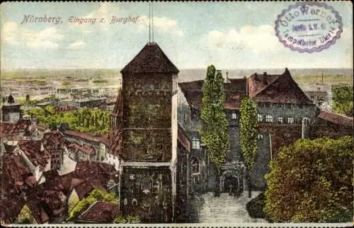 Ak Nürnberg in Mittelfranken, Burghof, Eingang