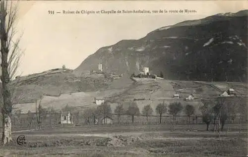 Ak Chignin Savoie, Ruines, Chapelle de Saint-Anthelme, vus de la route de Myans