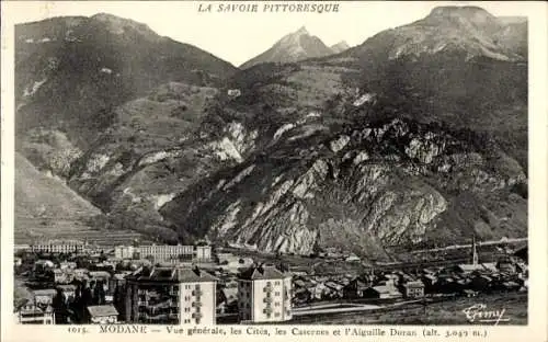 Ak Modane Savoie, vue generale, les Cites, les Casernes et l'Aiguille Doran