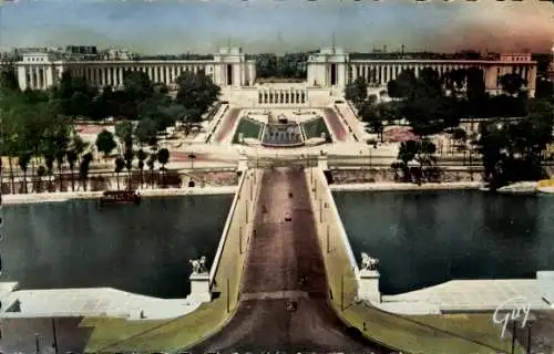 Ak Paris XVI Trocadéro, Jardins du Trocadero, Palais de Chaillot