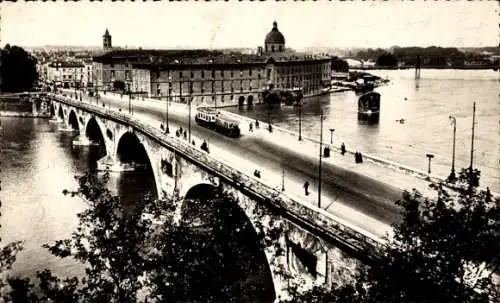 Ak Toulouse Haute Garonne, Vue plongeante sur le Pont Neuf, Hotel Dieu