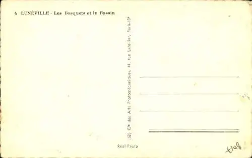 Ak Luneville Meurthe et Moselle, Les Bosquets, Bassin
