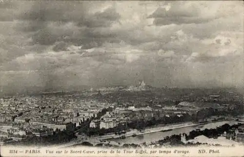 Ak Paris XVIII. Montmartre, Basilika Sacré-Coeur, Panorama, aufgenommen vom Eiffelturm