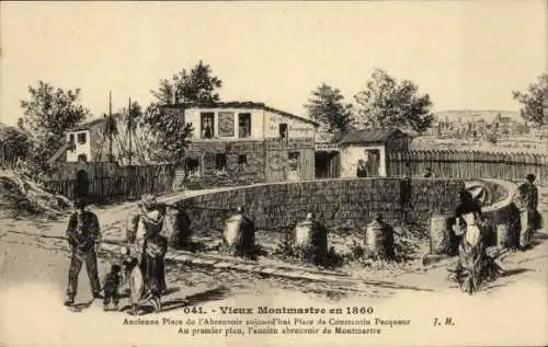 CPA Paris XVIII., Vieux Montmartre 1860, Ancienne Place de l'Abreuvoir, Place de Constantin Pecqueur