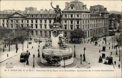 Ak Paris III, Place de la République, Kaserne der Republikanischen Garde, Denkmal