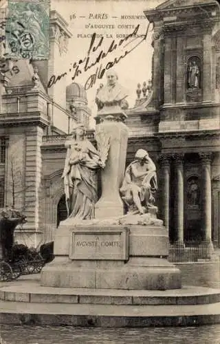 Ak Paris V, Place de la Sorbonne, Denkmal von Auguste Comte