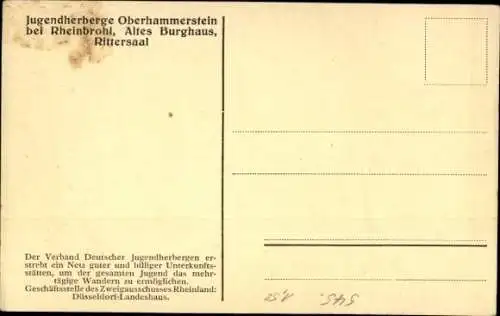 Ak Oberhammerstein Hammerstein am Rhein, Jugendherberge, Altes Burghaus, Rittersaal