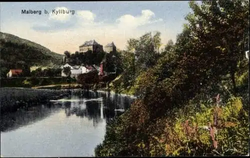 Ak Malberg Kyllburg, Ort, Gebäude am Wasser, Ufer