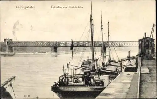 Ak Ludwigshafen am Rhein, Zollhafen, Rheinbrücke