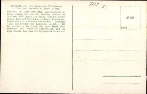 Ak Istein Efringen Kirchen am Rhein, Schloss Istein vor der Zerstörung 1409