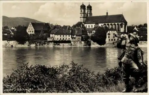 Ak Bad Säckingen am Hochrhein, Teilansicht, Trompeter von Säckingen