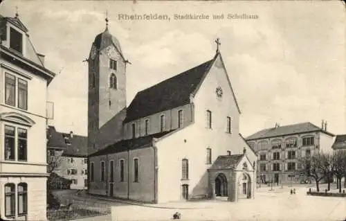 Ak Rheinfelden in Baden, Stadtkirche, Schulhaus