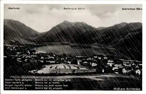 Ak Schliersee in Oberbayern, Gesamtansicht, Jägerkamp, Brecherspitze, Bodenschneid, Regen