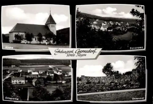 Ak Gernsdorf Wilnsdorf Kreis Siegen, Kirche, Panorama, Ehrenmal