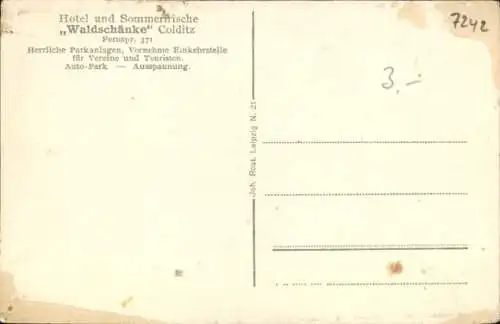 Ak Colditz in Sachsen, Hotel und Sommerfrische Waldschänke, Gesellschaftssaal