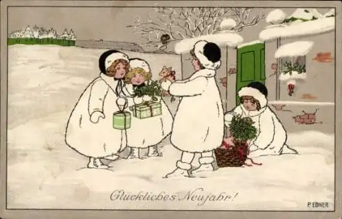 Künstler Ak Ebner, Pauli, Glückwunsch Neujahr, Kinder, Geschenke, Schwein
