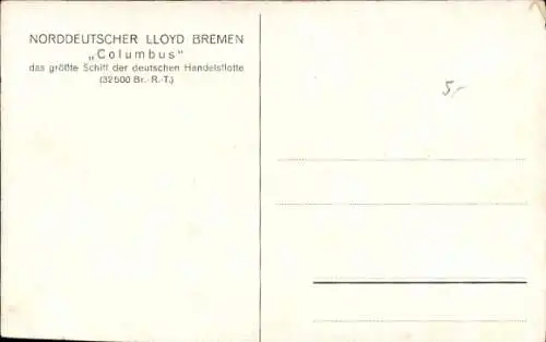 Ak Dampfer Columbus, Norddeutscher Lloyd Bremen NDL