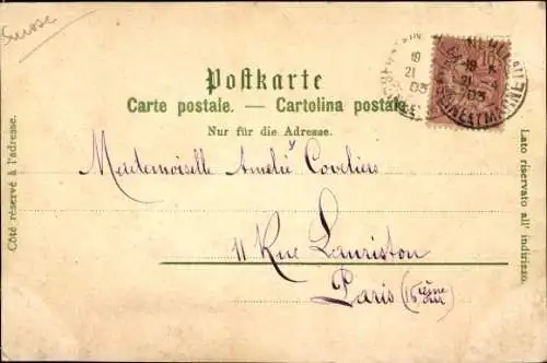 Litho Basel Stadt Schweiz, Panorama, Kirche, Denkmal