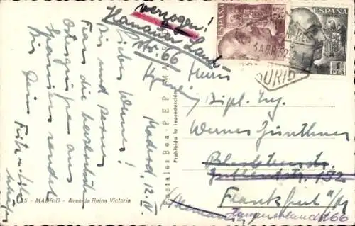 Ak Madrid Spanien, Avenida Reina Victoria