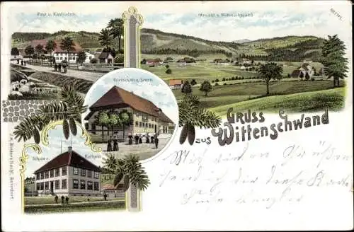 Litho Wittenschwand Dachsberg im Schwarzwald, Post, Kaufladen, Wirtschaft zum Stern, Schule, Rathaus