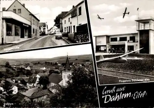 Ak Dahlem in der Eifel, Teilansicht, Hauptstraße, Flugplatz Dahlemer Binz, Flugzeuge