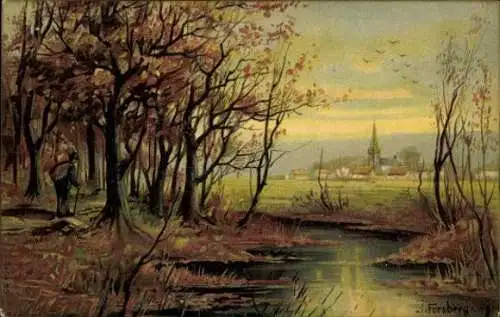 Set von 5 AK Künstler Postkarte, J FORSBERG, 4 Jahreszeiten