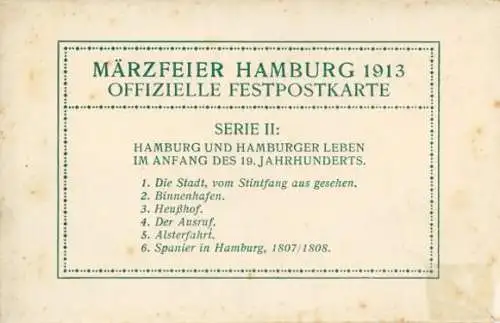 Set von 6 AK im Umschlag Märzfeier Hamburg 1913 