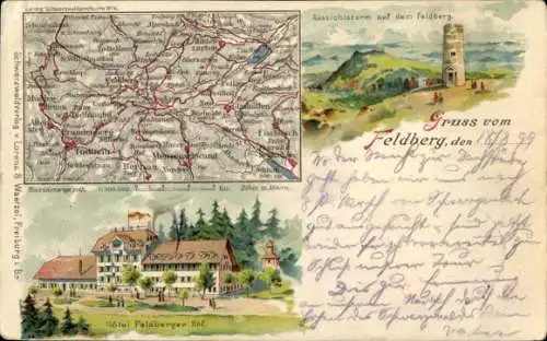 Landkarten Litho Feldberg im Schwarzwald, Hotel Feldberger Hof, Aussichtsturm