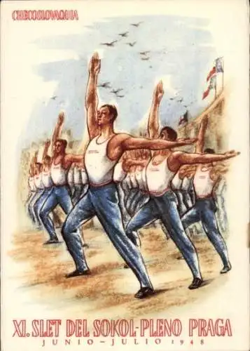 Ak Praha Prag, XI. Slet del Sokol Pleno 1948, Turnfest, Turner