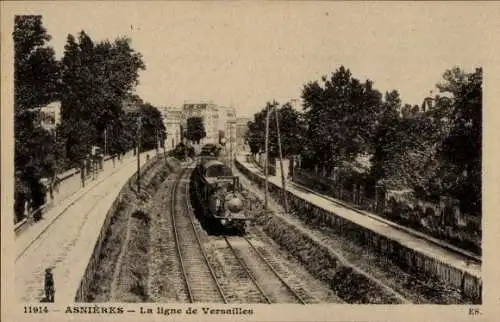 Ak Asnières sur Seine Hauts de Seine, La ligne de Versailles, Dampflok, Bahnschienen