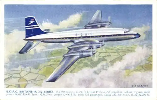 Künstler Ak Garman, Britisches Passagierflugzeug, BOAC Britannia 312 Series