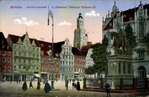 Ak Wrocław Breslau Schlesien, Kurfürstenseite, Denkmal Friedrich Wilhelm III