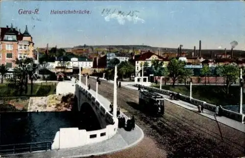 Ak Gera in Thüringen, Heinrichsbrücke, Straßenbahn