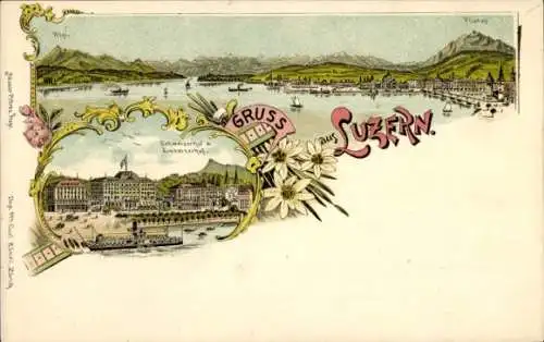 Litho Luzern Stadt Schweiz, Schweizerhof, Luzernerhof