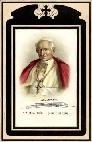 Passepartout Ak Papst Leo XIII., Vincenzo Gioacchino Pecci, Trauerkarte