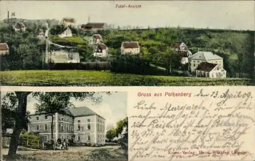 Ak Polkenberg Leisnig an der Freiberger Mulde Sachsen, Totalansicht, Gasthaus zum Trompeter