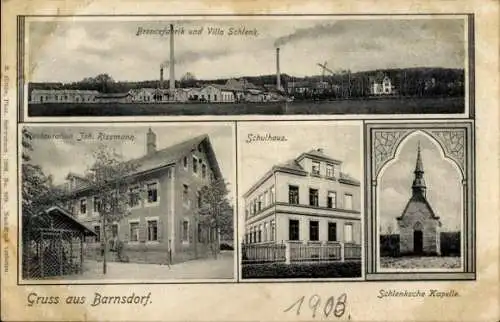 Ak Barnsdorf Roth in Mittelfranken, Villa Schlenk, Schulhaus, Kapelle, Restauration