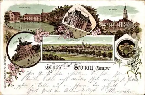 Litho Gronau an der Leine in Niedersachsen, Markt, Post