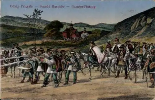 Ak Huzulen-Festzug, Ukrainische Tracht, Fest