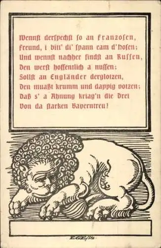 Künstler Ak Löwe, Patriotischer Spruch, Wennst derspechst so an Franzosen...