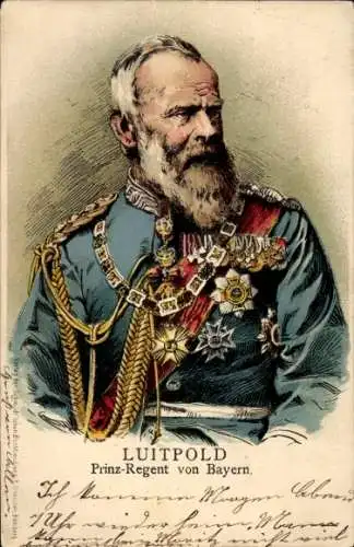 Litho Prinzregent Luitpold von Bayern, Portrait in Uniform