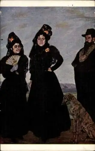 Künstler Ak Zuloaga, I., Frauen in spanischer Tracht, Windhund