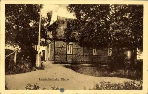 Ak Nieby in Schleswig Holstein, Blick auf das Landschulheim, Straßenpartie