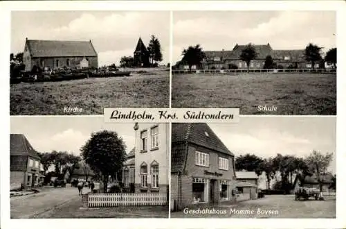 Ak Lindholm in Nordfriesland, Kirche, Schule, Geschäft von Momme Boysen