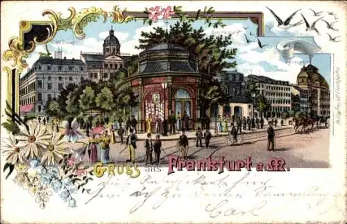 Litho Frankfurt am Main, Café Bauer, Reichspost, Schillerplatz